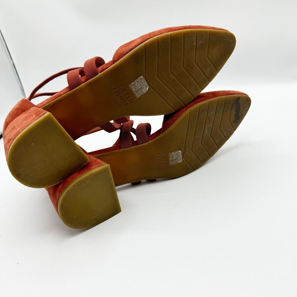 Eileen Fisher Cayenne Juku Suede Low Strappy Block Heel Pumps Women 8 Classic - Picture 4 of 8